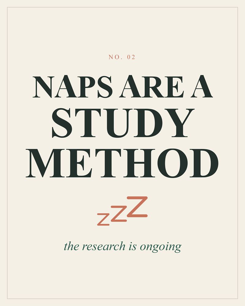Full design of the Naps Are a Study Method print: dark green serif capitals over three terracotta Zs on cream