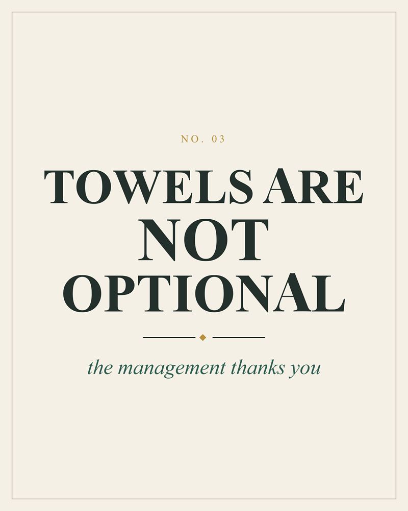 Full design of the Towels Are Not Optional print: dark green serif capitals over a thin rule with a gold diamond